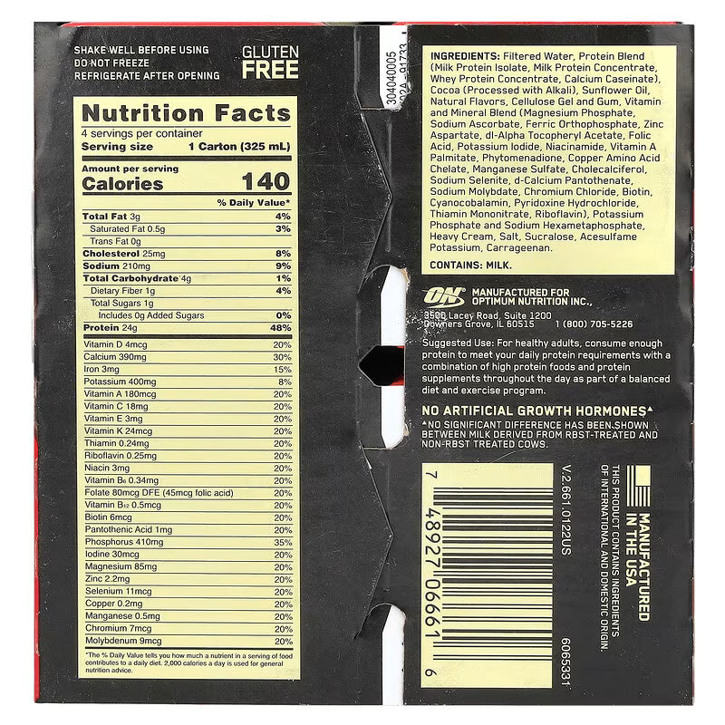 Optimum Nutrition, 金標準®蛋白質奶昔,protein shake ,每盒 11 液量盎司(325 毫升)