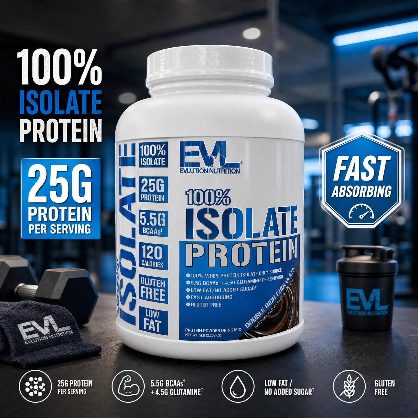 EVLution Nutrition (EVL) 100% 純分離乳清蛋白粉 — 快速吸收不肚脹 健身增肌與體重管理首選