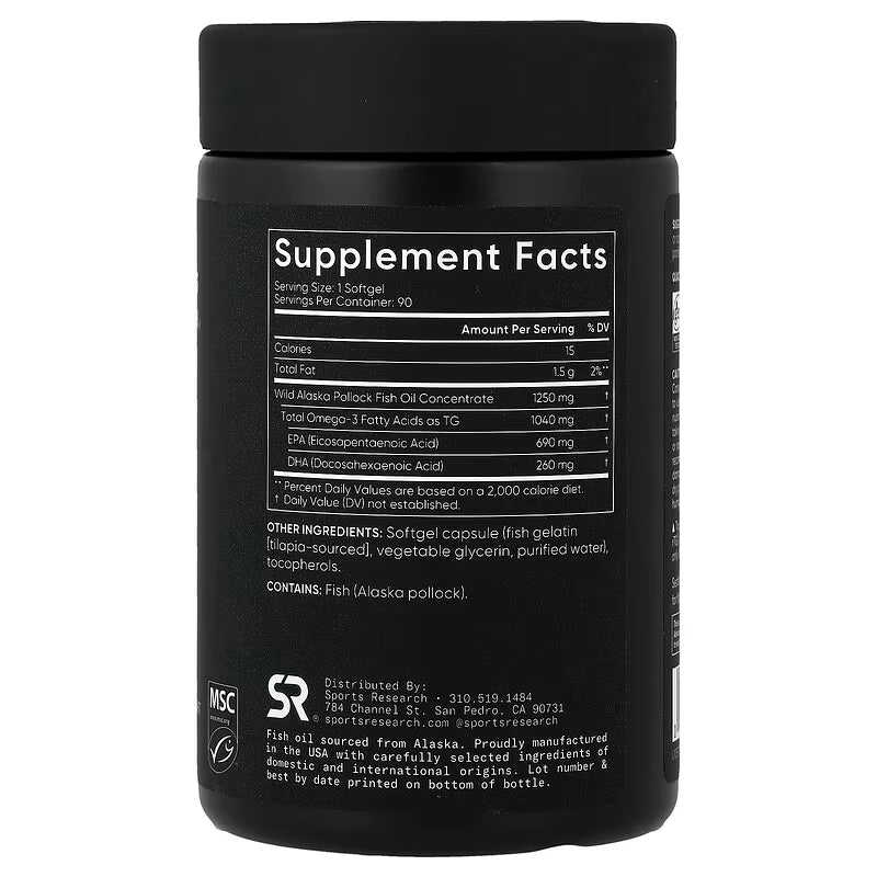 Sports Research 阿拉斯加 Omega-3 魚油 90粒 | 高效 EPA+DHA 心臟健康 腦部認知 眼部保健