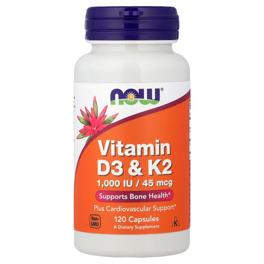NOW Foods Vitamin D3 + K2 120粒 | 強化骨骼 促進鈣吸收 支援免疫 維護動脈健康