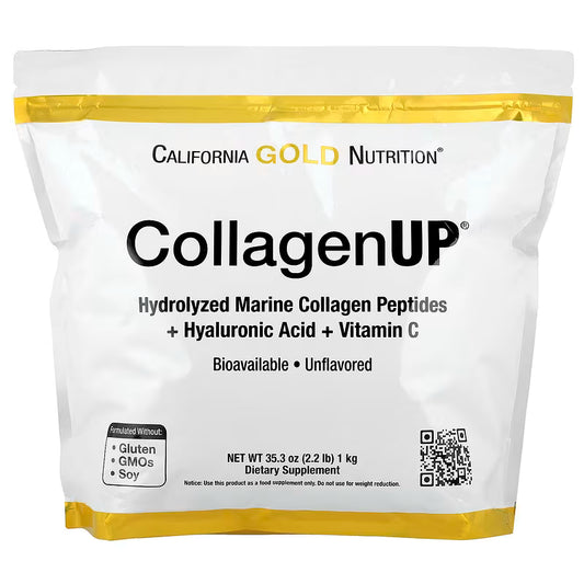California Gold Nutrition CollagenUP® 水解海洋膠原蛋白肽 + 透明質酸 + 維他命C | 美肌護膚 頭髮指甲關節全效支援