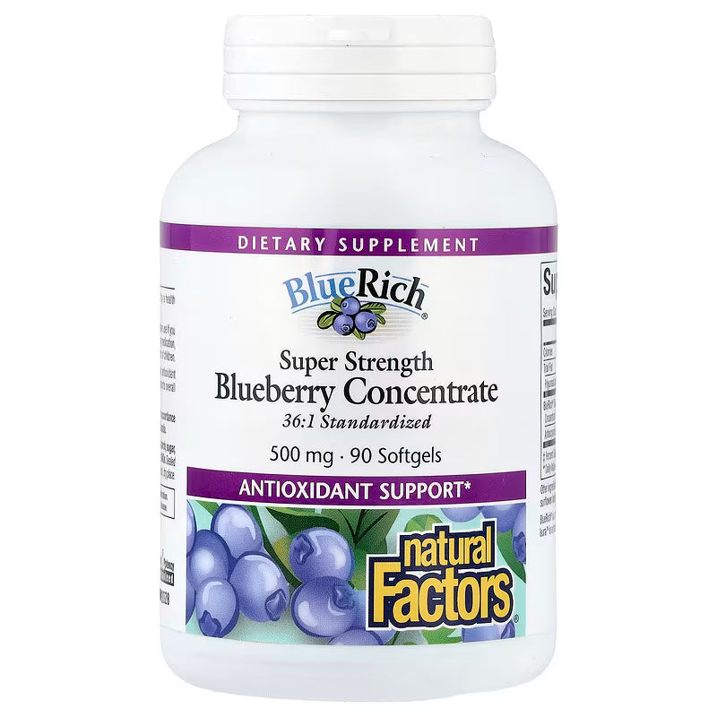 Natural Factors BlueRich 超強藍莓濃縮精華 500mg 90粒 | 強效抗氧化 護眼明目 血管健康