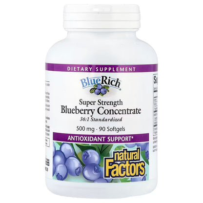Natural Factors BlueRich 超強藍莓濃縮精華 500mg 90粒 | 強效抗氧化 護眼明目 血管健康