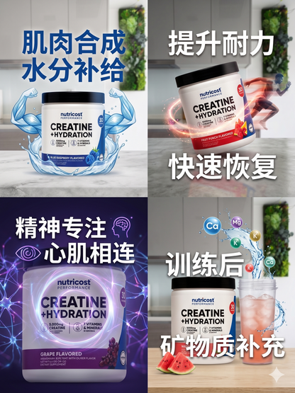 Nutricost Creatine 5000mg 肌酸水合配方 | 增肌長肉同時補水