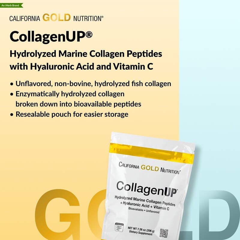 California Gold Nutrition CollagenUP® 水解海洋膠原蛋白肽 + 透明質酸 + 維他命C | 美肌護膚 頭髮指甲關節全效支援