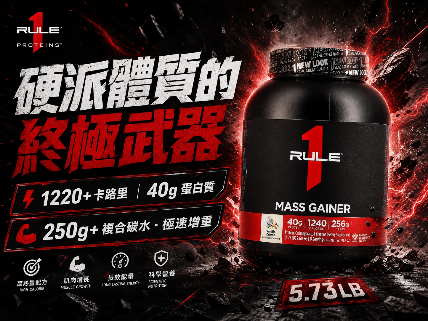 【Rule One】增重粉 Mass Gainer 2.6kg - 250g+複合碳水，硬派增重必備